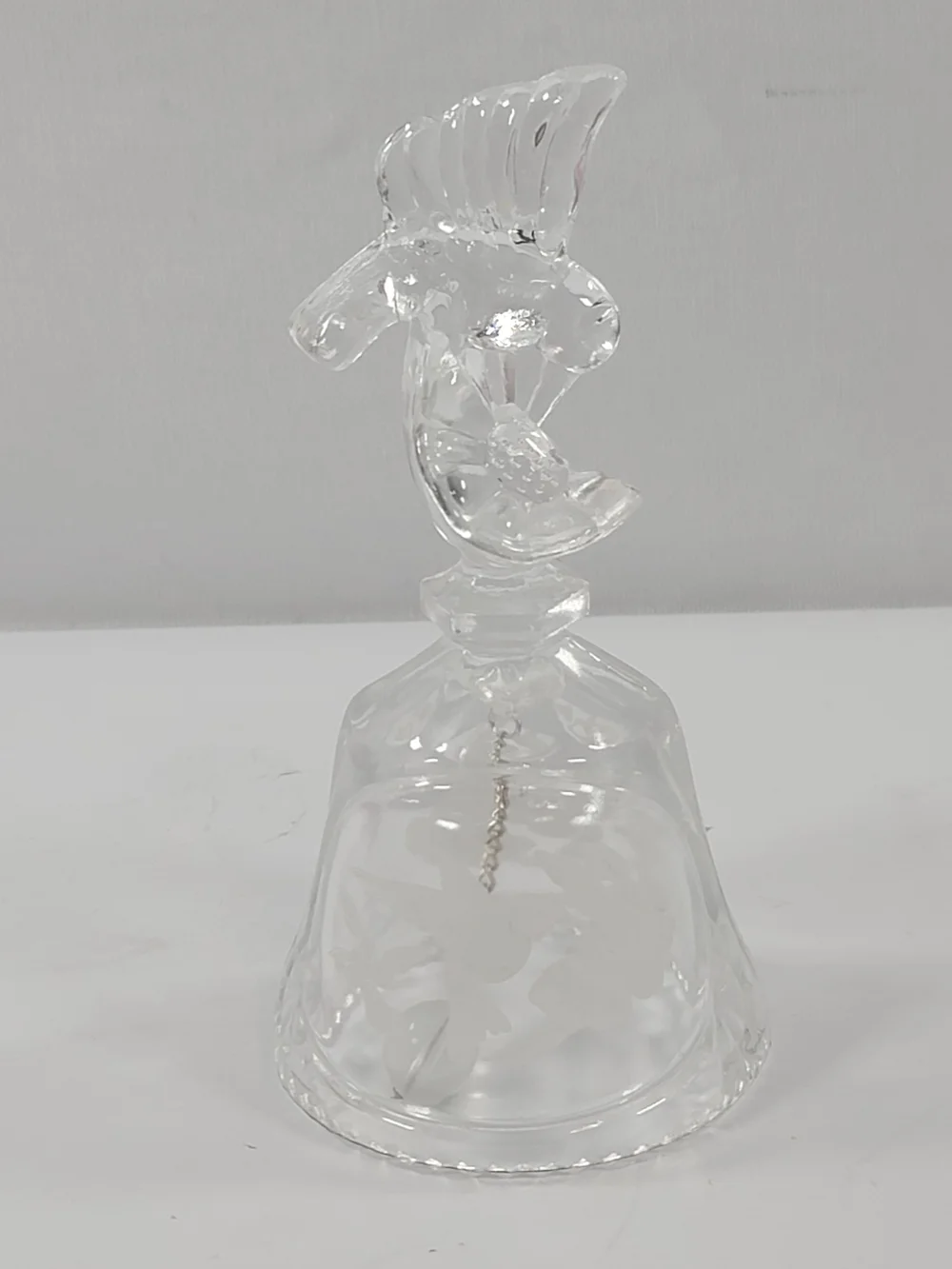 Vintage Etched And Sculpted Clear Glass Hummingbird Bell Scalloped Edge